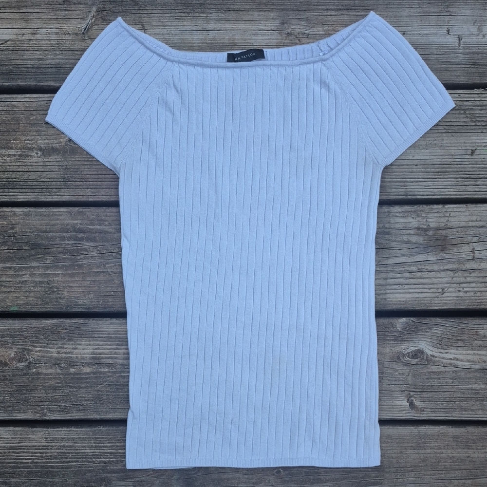 Ann Taylor Women's White Ribbed Short Sleeve Top